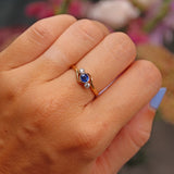 Ellibelle Jewellery Art Deco Sapphire & Diamond Three Stone Crossover Ring