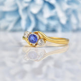 Ellibelle Jewellery Art Deco Sapphire & Diamond Three Stone Crossover Ring
