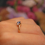Ellibelle Jewellery Art Deco Sapphire & Diamond Three Stone Crossover Ring
