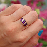 Ellibelle Jewellery Art Deco Style Amethyst 9ct Gold Three Stone Trilogy Ring