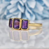 Ellibelle Jewellery Art Deco Style Amethyst 9ct Gold Three Stone Trilogy Ring