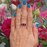 Ellibelle Jewellery Art Deco Style Amethyst 9ct Gold Three Stone Trilogy Ring