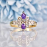 Ellibelle Jewellery Art Deco Style Amethyst & Diamond Dress Ring