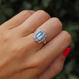 Ellibelle Jewellery Art Deco Style Aquamarine & Diamond 9ct White Gold Ring