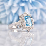 Ellibelle Jewellery Art Deco Style Aquamarine & Diamond 9ct White Gold Ring