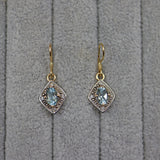 Ellibelle Jewellery ART DECO STYLE AQUAMARINE & DIAMOND GOLD PENDANT EARRINGS