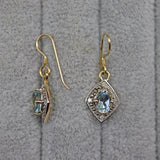 Ellibelle Jewellery ART DECO STYLE AQUAMARINE & DIAMOND GOLD PENDANT EARRINGS