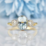 Ellibelle Jewellery Art Deco Style Aquamarine & Diamond Gold Three-Stone Ring