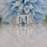 Ellibelle Jewellery ART DECO STYLE AQUAMARINE & DIAMOND PLATINUM RING