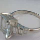 Ellibelle Jewellery ART DECO STYLE AQUAMARINE & DIAMOND PLATINUM RING