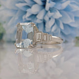 Ellibelle Jewellery ART DECO STYLE AQUAMARINE & DIAMOND PLATINUM RING