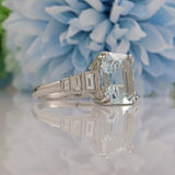 Ellibelle Jewellery ART DECO STYLE AQUAMARINE & DIAMOND PLATINUM RING