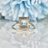 Ellibelle Jewellery ART DECO STYLE AQUAMARINE & DIAMOND PLATINUM RING