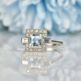 Ellibelle Jewellery ART DECO STYLE AQUAMARINE & DIAMOND PLATINUM RING