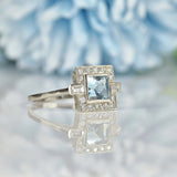 Ellibelle Jewellery ART DECO STYLE AQUAMARINE & DIAMOND PLATINUM RING