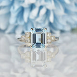 Ellibelle Jewellery ART DECO STYLE AQUAMARINE & DIAMOND PLATINUM RING