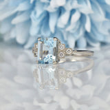 Ellibelle Jewellery ART DECO STYLE AQUAMARINE & DIAMOND PLATINUM RING