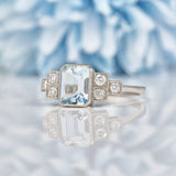 Ellibelle Jewellery Art Deco Style Aquamarine & Diamond Platinum Ring