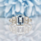Ellibelle Jewellery Art Deco Style Aquamarine & Diamond Platinum Ring
