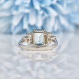 Ellibelle Jewellery Art Deco Style Aquamarine & Diamond Platinum Ring