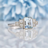 Ellibelle Jewellery Art Deco Style Aquamarine & Diamond Platinum Ring