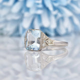 Ellibelle Jewellery Art Deco Style Aquamarine & Diamond Platinum Ring