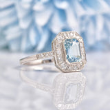 Ellibelle Jewellery Art Deco Style Aquamarine & Diamond Platinum Ring