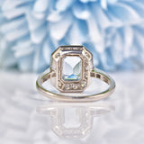 Ellibelle Jewellery Art Deco Style Aquamarine & Diamond Platinum Ring
