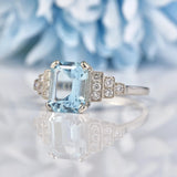 Ellibelle Jewellery Art Deco Style Aquamarine & Diamond Platinum Ring