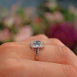 Ellibelle Jewellery Art Deco Style Aquamarine & Diamond Platinum Ring