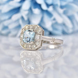 Ellibelle Jewellery Art Deco Style Aquamarine & Diamond Platinum Ring
