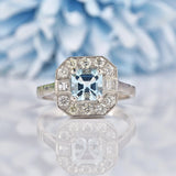 Ellibelle Jewellery Art Deco Style Aquamarine & Diamond Platinum Ring