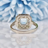 Ellibelle Jewellery Art Deco Style Aquamarine & Diamond Platinum Ring