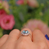 Ellibelle Jewellery Art Deco Style Aquamarine & Diamond White Gold Cluster Ring
