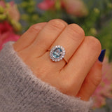Ellibelle Jewellery Art Deco Style Aquamarine & Diamond White Gold Cluster Ring