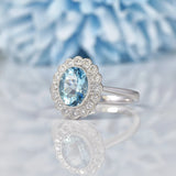 Ellibelle Jewellery Art Deco Style Aquamarine & Diamond White Gold Cluster Ring