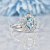 Ellibelle Jewellery Art Deco Style Aquamarine & Diamond White Gold Cluster Ring