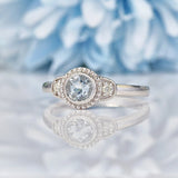 Ellibelle Jewellery Art Deco Style Aquamarine & Diamond White Gold Ring