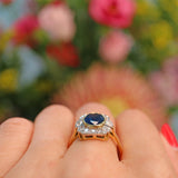 Ellibelle Jewellery Art Deco Style Blue Sapphire & Diamond 18ct Gold Panel Ring
