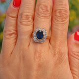 Ellibelle Jewellery Art Deco Style Blue Sapphire & Diamond 18ct Gold Panel Ring