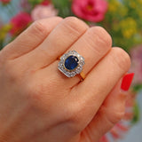 Ellibelle Jewellery Art Deco Style Blue Sapphire & Diamond 18ct Gold Panel Ring