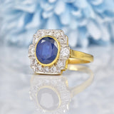 Ellibelle Jewellery Art Deco Style Blue Sapphire & Diamond 18ct Gold Panel Ring