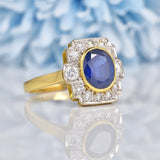 Ellibelle Jewellery Art Deco Style Blue Sapphire & Diamond 18ct Gold Panel Ring
