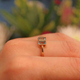 Ellibelle Jewellery Art Deco Style Blue Topaz 9ct Gold Three Stone Ring