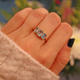 Ellibelle Jewellery Art Deco Style Blue Topaz 9ct Gold Three Stone Ring