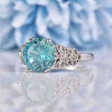 Ellibelle Jewellery Art Deco Style Blue Zircon & Diamond White Gold Ring