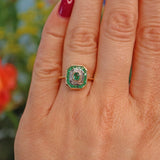 Ellibelle Jewellery Art Deco Style Emerald & Diamond 9ct Gold Panel Ring