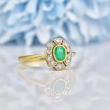 Ellibelle Jewellery Art Deco Style Emerald & Diamond Gold Ring