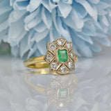 ART DECO STYLE EMERALD & DIAMOND PLAQUE RING