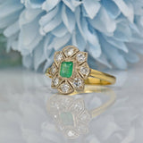 ART DECO STYLE EMERALD & DIAMOND PLAQUE RING